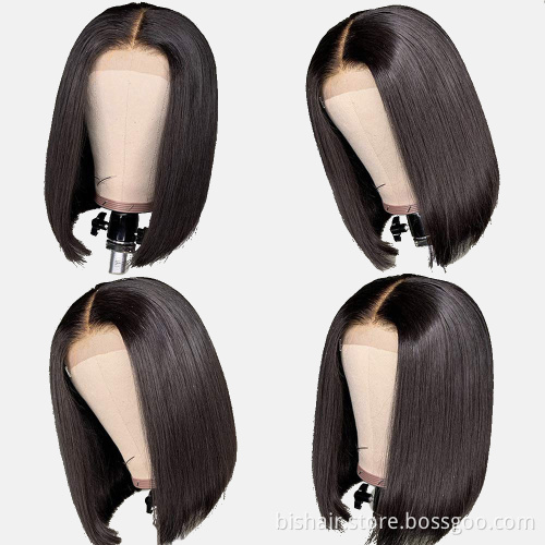 Wholesale short bob soft straight hair T mesh split style 100% natural Brazilian remy real wig black women pre-closed plucking
